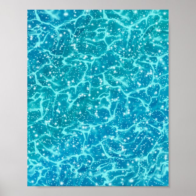 Poster Eau de mer bleue avec étincelles (Devant)