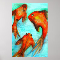 Eau de poisson rouge orange orientale art original
