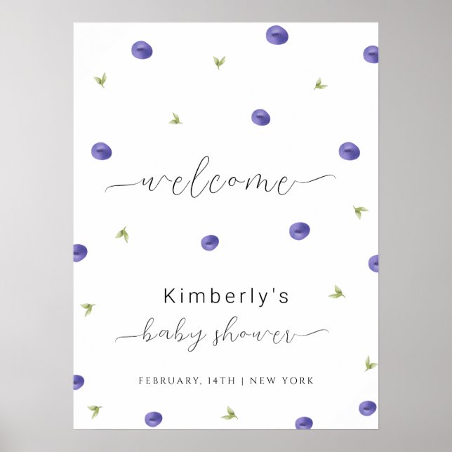 Poster Eau d'été Blueberry Baby shower Bienvenue (Devant)
