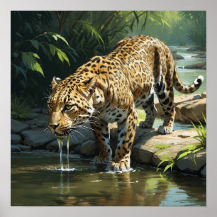 Poster Eau potable Leopard unique dans la peinture fluvia