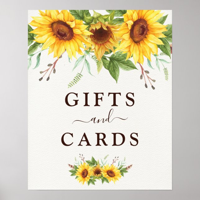 Poster Eau Rustique Tournesols Cartes de Mariage & Cadeau (Devant)