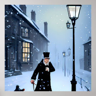 Poster Ebenezer Scrooge Snowy rue victorienne