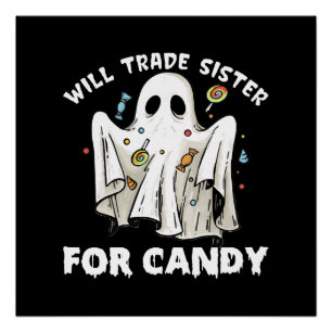 Poster échangera sœur contre bonbons fantôme d'Halloween