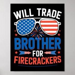 Poster Échangerai frère contre pétards drôle 4 juillet