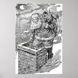 Poster Écharpe vintage en noir et blanc Père Noël