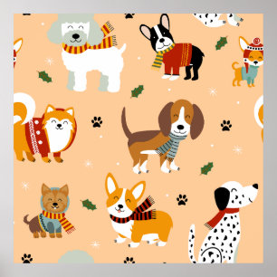 Poster Écharpes festives d'hiver pour chiots