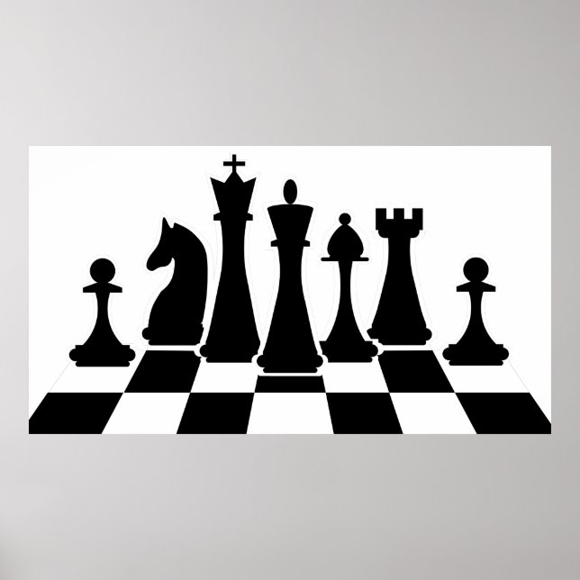 Poster Échecs noirs sur l'échiquier (Devant)