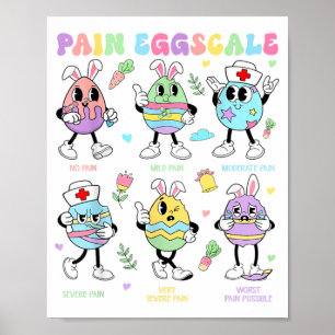 Poster Échelle de douleur Pâques Jour Lapin Mignon Oeufs 