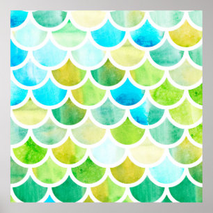 Poster Échelles de sirène. Aquarelle écailles de poisson.