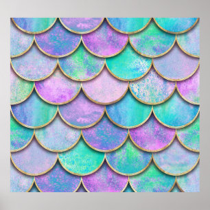 Poster Échelles de sirène : motif d'onde aquarelle.