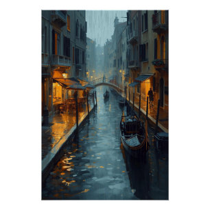 Poster Échos en or – La nuit pluvieuse peinte de Venise