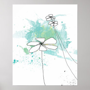 Poster Éclaboussure-Affiche florale bleue