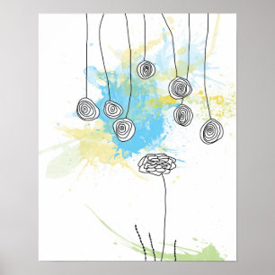 Poster Éclaboussure-Affiche florale de cobalt