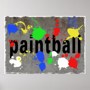 Poster Éclaboussure de Paintball sur le mur en béton
