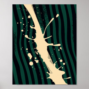 Poster Éclaboussure de peinture sur fond ondulé vert et n