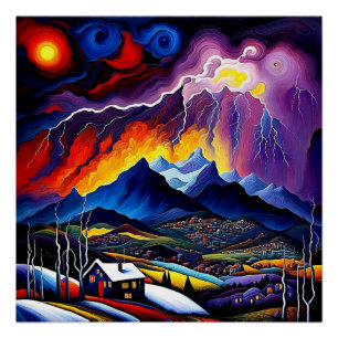 Poster Éclair au-dessus des montagnes 1