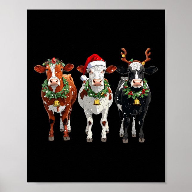 Poster Éclairage de Noël de l'éleveur de vache Santa Hat  (Devant)