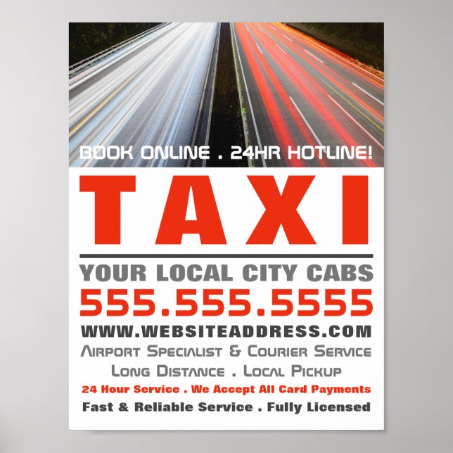 Poster Éclairage des rues de la ville, Taxi Cabine firme  (Devant)