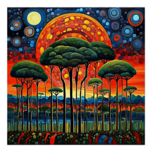 Poster Éclipse au-dessus d'un paysage forestier