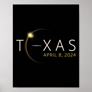 Poster Éclipse solaire 2024 État Texas Total Éclipse sola