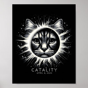 Poster Éclipse solaire totale 2024 Drôle Catality Chat Av