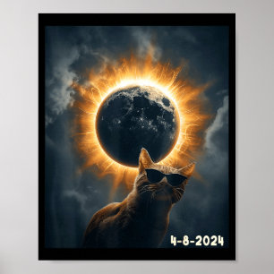 Poster Éclipse solaire totale 2024 drôle chat vintage 8 a