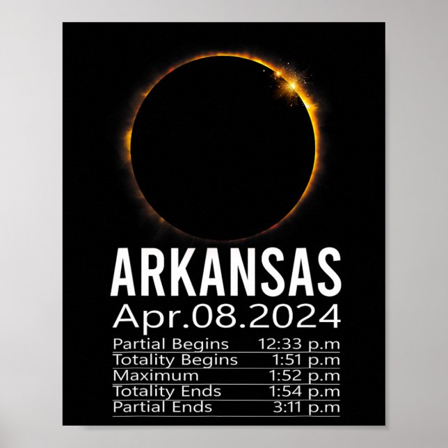 Poster Éclipse solaire totale 8 avril 2024 Arkansas Calen (Devant)