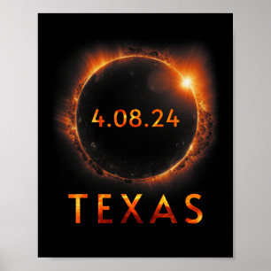 Poster Éclipse solaire totale 8 avril 2024 Texas Solar Ec