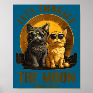 Poster Éclipse solaire totale de chat drôle étreinte