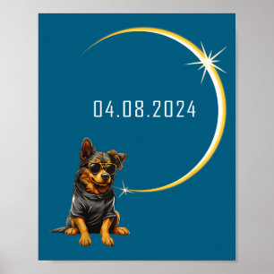 Poster Éclipse solaire totale de chien 2024 Totalité Drôl