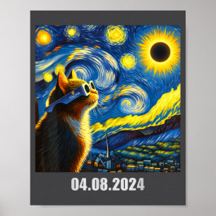 Poster Éclipse solaire totale drôle de chat en Soluna Gle
