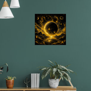 Poster Éclipse sombre avec filigrane doré — Fantastique c