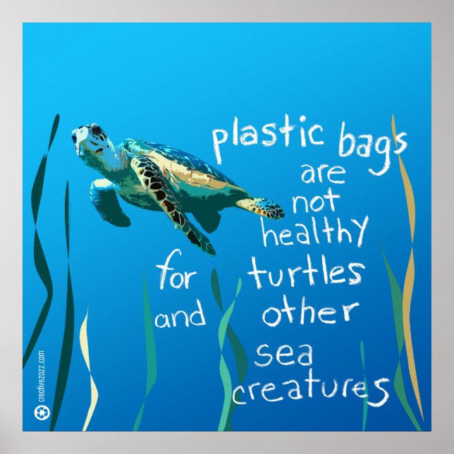 Poster Eco Tortue (Les sacs en plastique ne sont p (Devant)