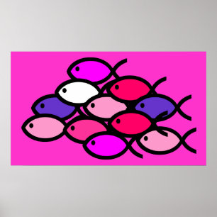 Poster École des symboles de poisson chrétiens - rose