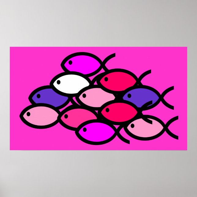 Poster École des symboles de poisson chrétiens - rose (Devant)