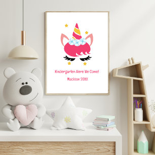 Poster École maternelle Licorne Rose Année au choix