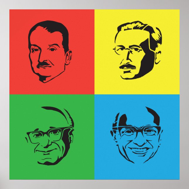 Poster Econ Heads - Mises, Hayek, Rothbard, Friedman (Devant)