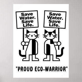 Poster Économiser l'eau, sauver des vies, chat activiste