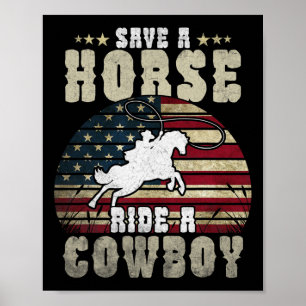 Poster Économisez Une Promenade À Cheval Un Cowboy Drôle 