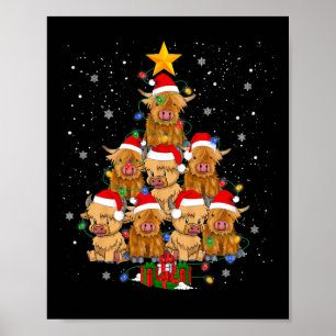 Poster Écossais Highland Cow Christmas Tree Funny Cow Lov