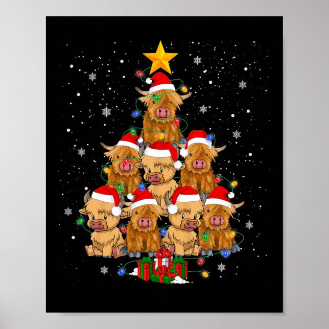 Poster Écossais Highland Cow Christmas Tree Funny Cow Lov (Devant)