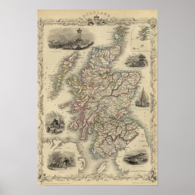 Poster Ecosse avec la carte inset des îles Shetland (Devant)