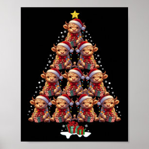 Poster Écosse Highland Cow Christmas Tree Lights Noël C