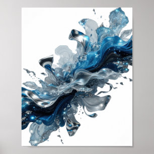 Poster Écoulement d'eau argenté vibrant