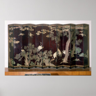 Poster Écran de Coromandel dépeignant des grues