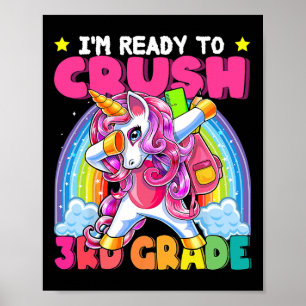 Poster Écraser 3e Année Dabbing Unicorn Retour À L'École