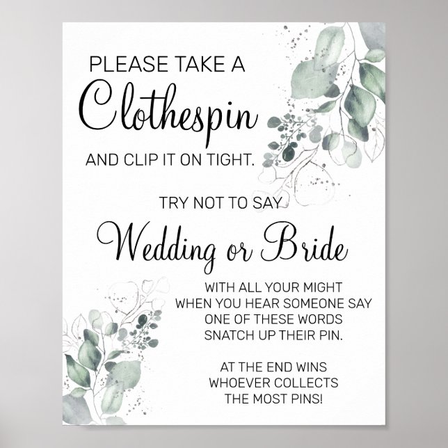 Poster Écriteau de jeu de douche nuptiale avec pince à li (Devant)