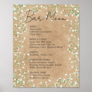 Poster Écriteau de menu de bar de mariage floral rustique