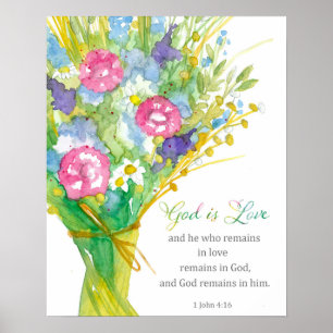 Poster Écriture 1 Jean 4:16 Dieu est Amour Fleur Religieu
