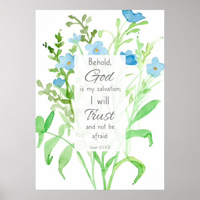 Poster Écriture Bible Verse Ésaïe 12:2 Fleurs sauvages Fl (Devant)